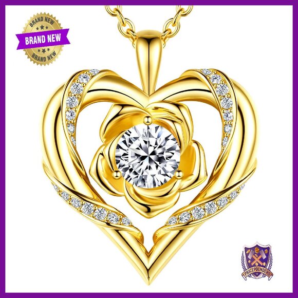 S925 Silver Heart Rose Moissanite Necklace 18K Gold Plated Pendant